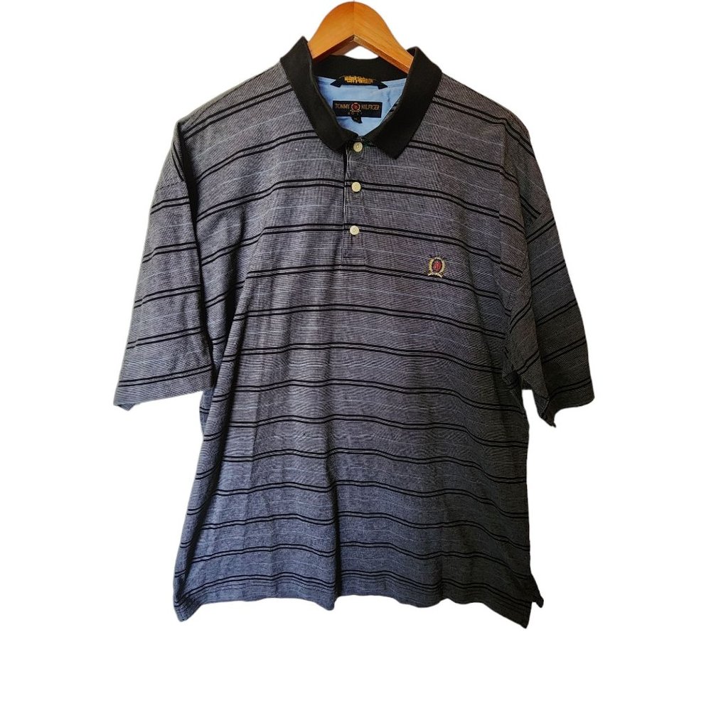 Tommy Hilfiger Golf Men’s Polo Shirt Gray Striped Pima‎ Cotton Casual XL